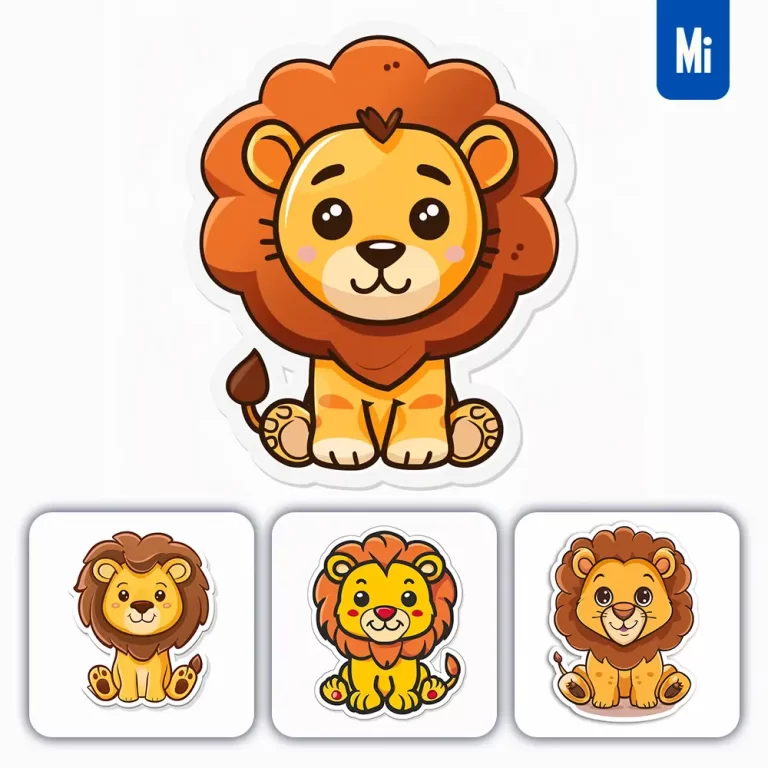 midjourney prompt lion logo vector sticker cute line cartoon