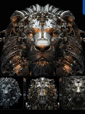 Midjourney Prompt Lion Mechanical Head 3d Mecha Robotic Science Fiction Ai