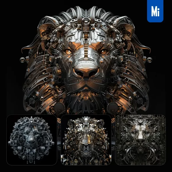 Midjourney Prompt Lion Mechanical Head 3d Mecha Robotic Science Fiction Ai