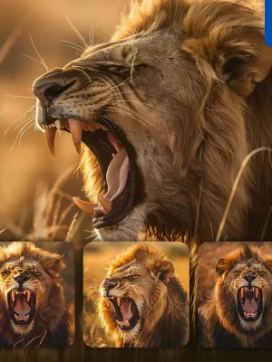 Midjourney Prompt Lion Roar Teeth Angry Dangerous Photography