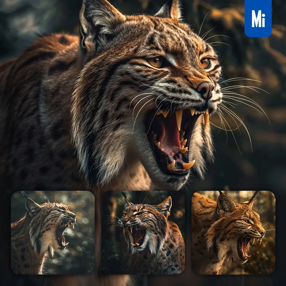 Midjourney Prompt Lynx Roar Teeth Angry Dangerous Photography