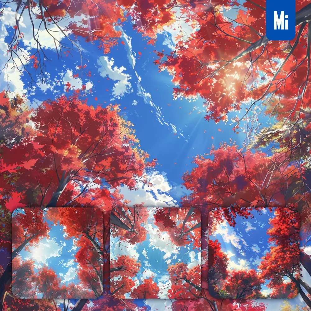 Midjourney Prompt Maple Tree Sky Sunshine Autumn Cloud Animation Illustration