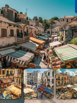 Midjourney Prompt Market Street Square Town Stall People Awning Landscape Photography