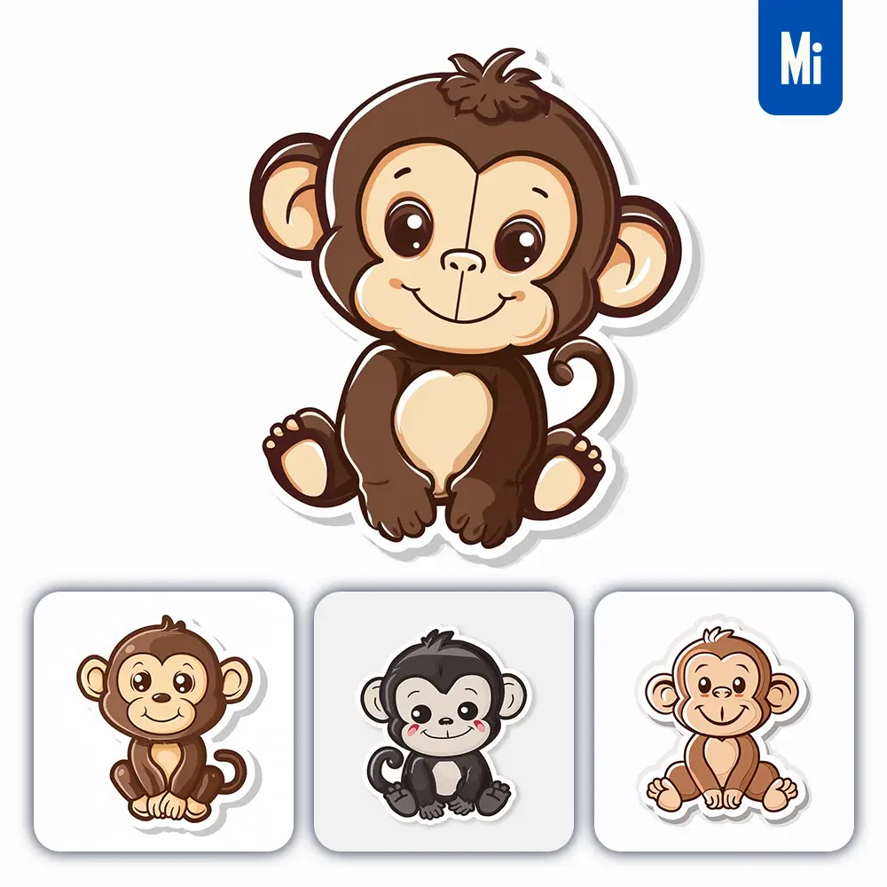 Midjourney Prompt Monkey Logo Vector Sticker Cute Line Cartoon