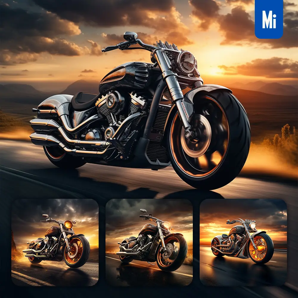 midjourney prompt motor motorcycle Harley Davidson road photography