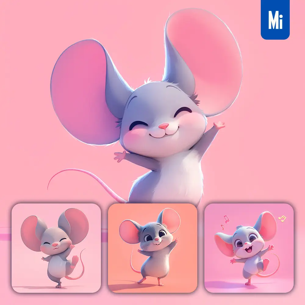 midjourney prompt mouse mice cute happy 3D character design cartoon