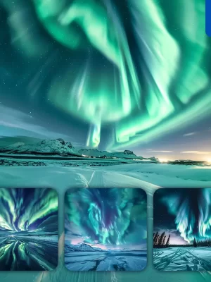 Midjourney Prompt Northern Light Aurora Snow Night Sky Landscape Photography