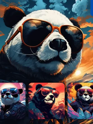 Midjourney Prompt Panda Glasses Sunglass Cartoon Illustration