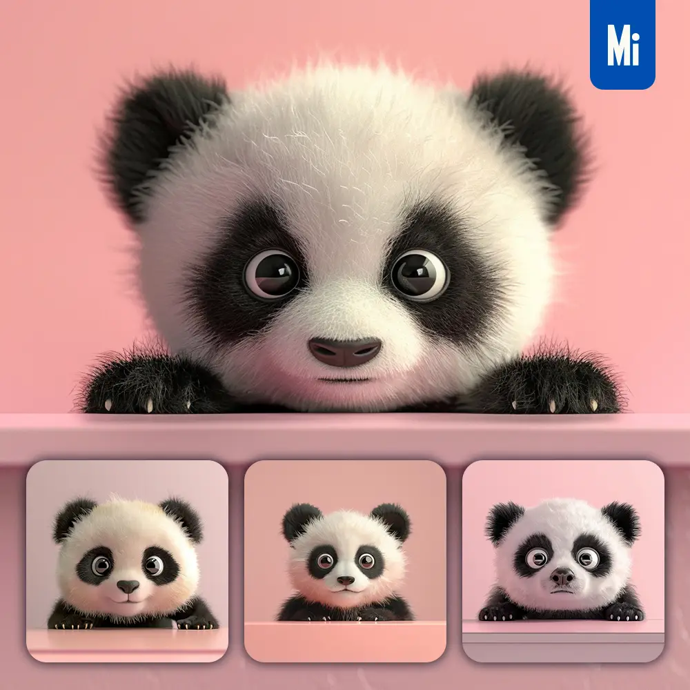 midjourney prompt panda plush toy head cute front 3D animation