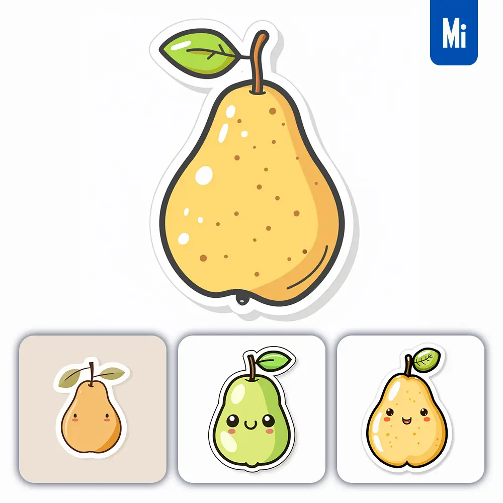 Midjourney Prompt Pear Logo Vector Sticker Cute Line Cartoon