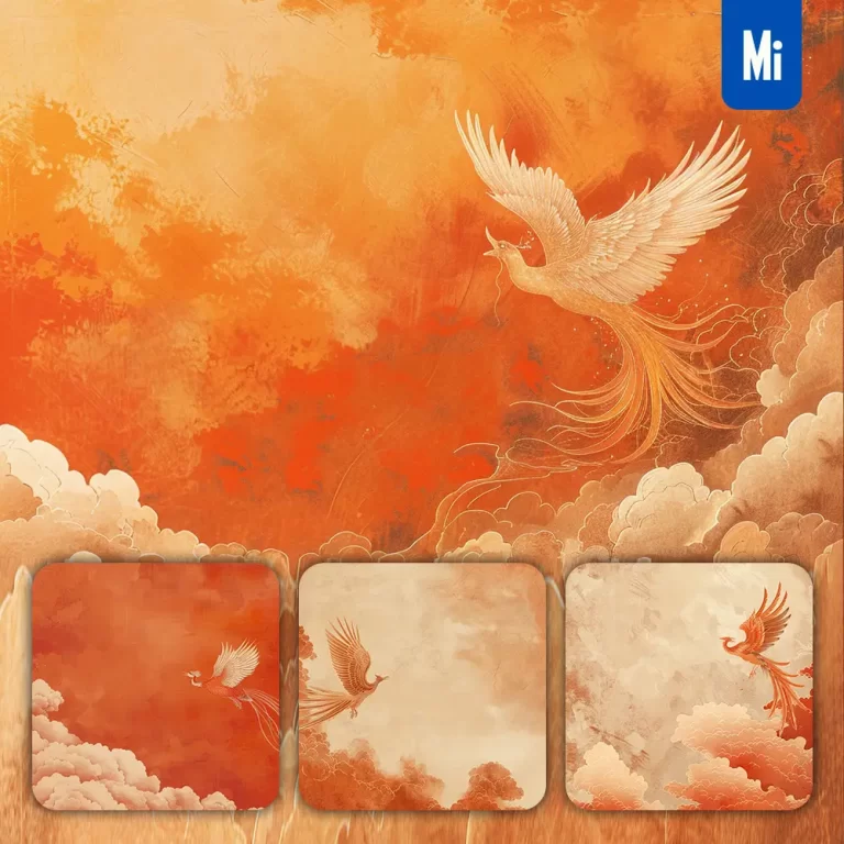 midjourney prompt phoenix fly run sky cloud mural Chinese painting art illustration