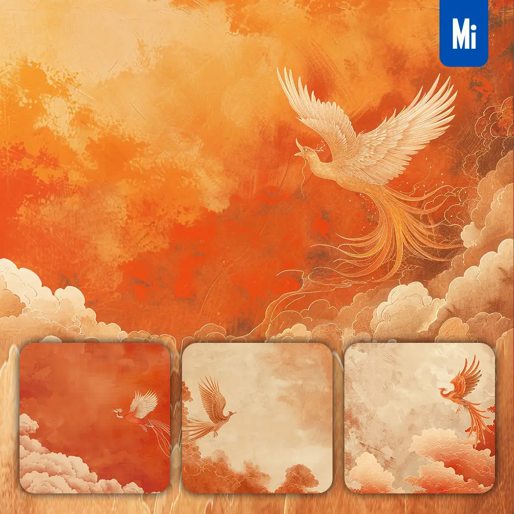 midjourney prompt phoenix fly run sky cloud mural Chinese painting art illustration