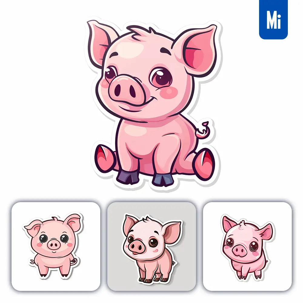 Midjourney Prompt Pig Logo Vector Sticker Cute Line Cartoon