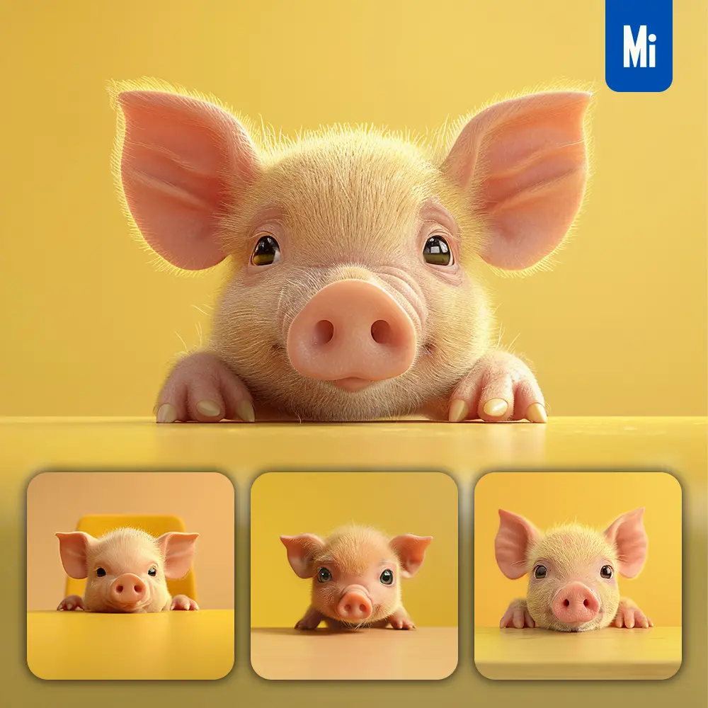 midjourney prompt pig plush toy head cute front 3D animation