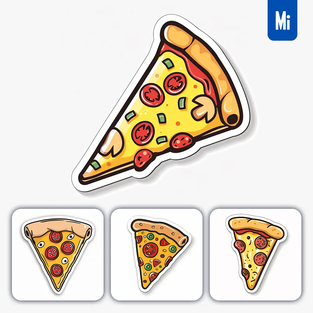 Midjourney Prompt Pizza Logo Vector Sticker Cute Line Cartoon