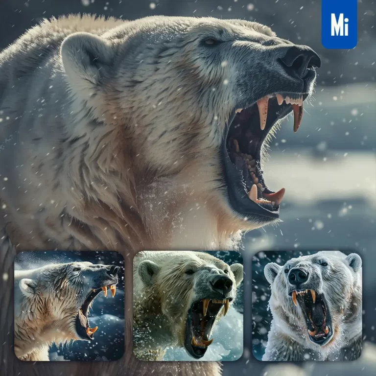 midjourney prompt polar bear roar teeth angry dangerous photography