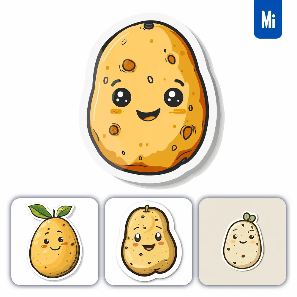 Midjourney Prompt Potato Logo Vector Sticker Cute Line Cartoon