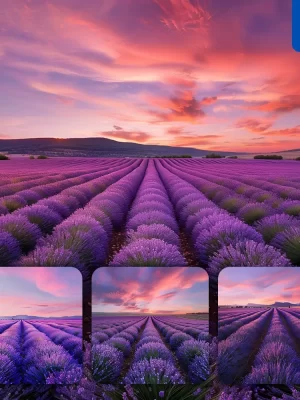 Midjourney Prompt Purple Lavender Sunset Field Horizon Sky Rows Landscape Photography