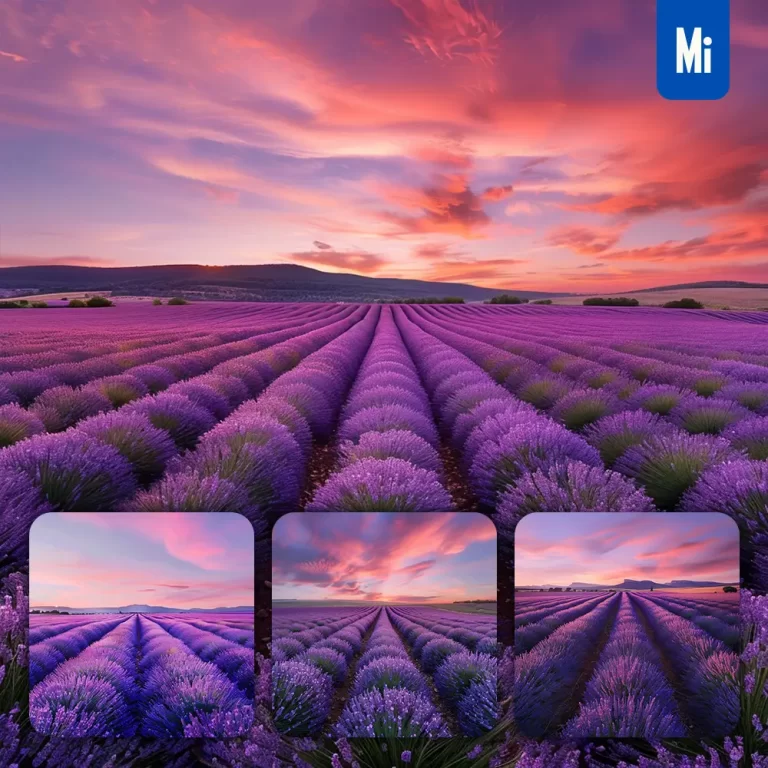 midjourney prompt purple lavender sunset field horizon sky rows landscape photography