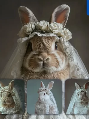 Midjourney Prompt Rabbit Bunny Woman Wedding Dress Portrait Photography