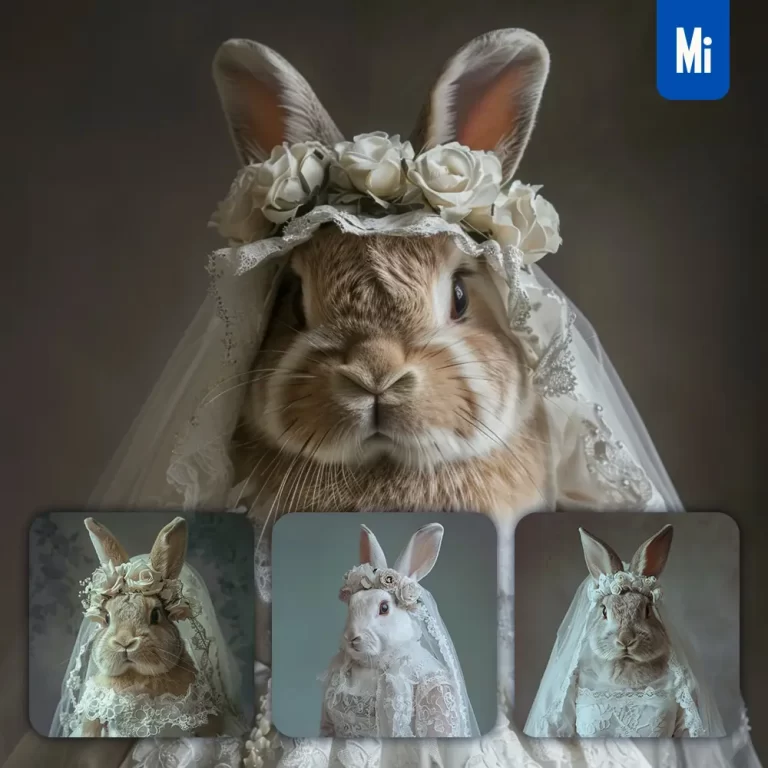 midjourney prompt rabbit bunny woman wedding dress portrait photography