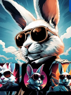 Midjourney Prompt Rabbit Glasses Sunglass Cartoon Illustration