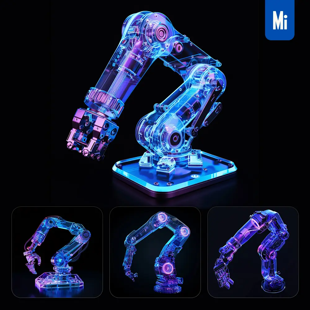 Midjourney Prompt Robotic Arm 3d Blue Transparent Structure
