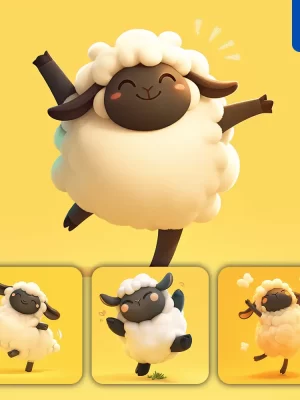 Midjourney Prompt Sheep Cute Happy 3d Character Design Cartoon