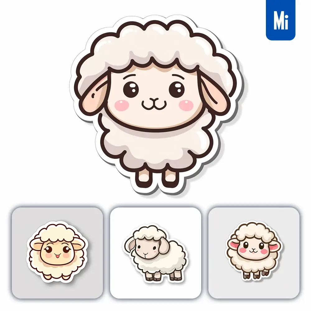 Midjourney Prompt Sheep Logo Vector Sticker Cute Line Cartoon