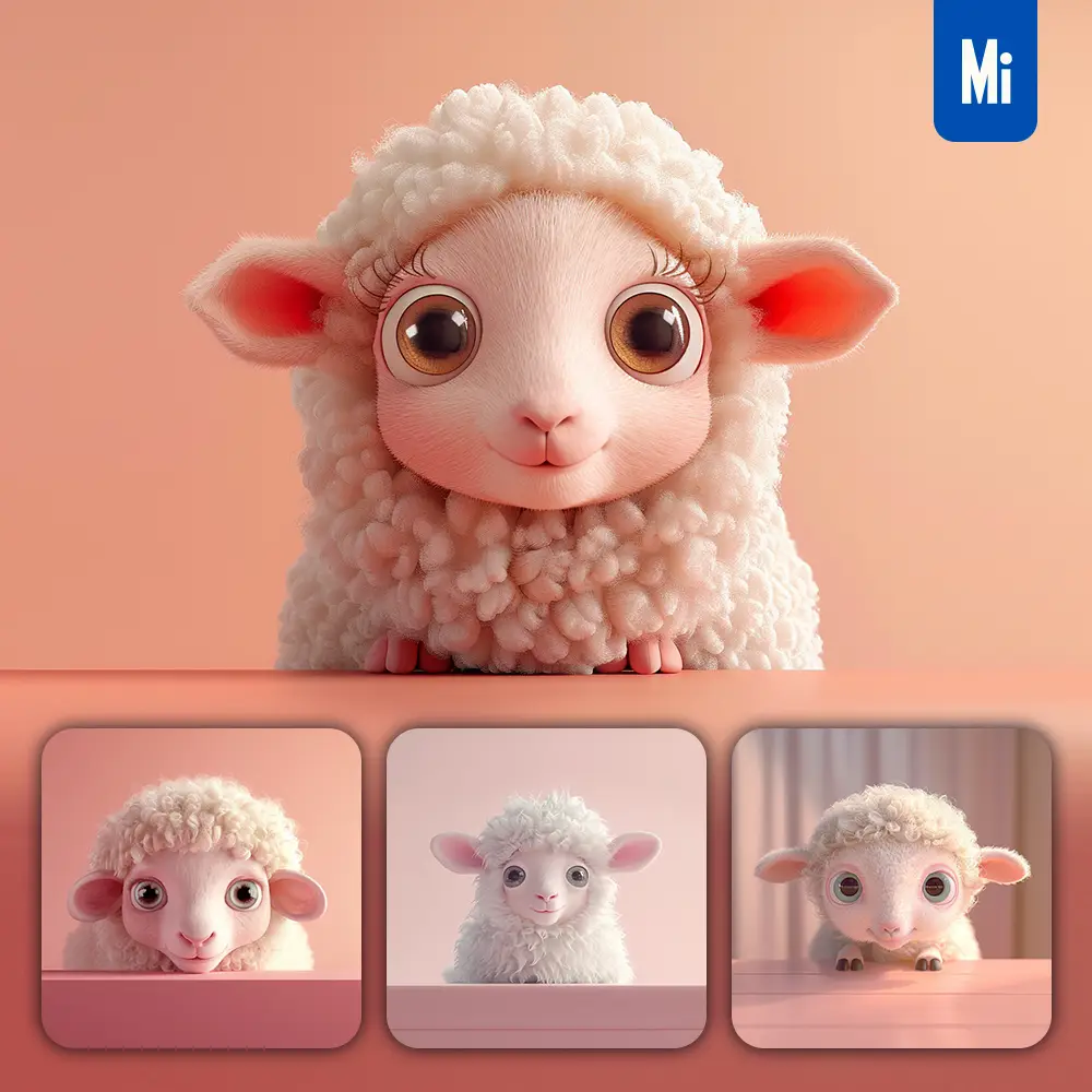 midjourney prompt sheep plush toy head cute front 3D animation