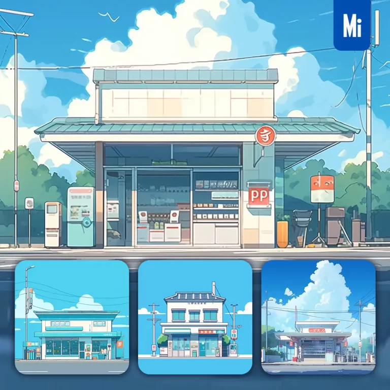 midjourney prompt shop 7-11 convenience store supermarket facade front cartoon illustration