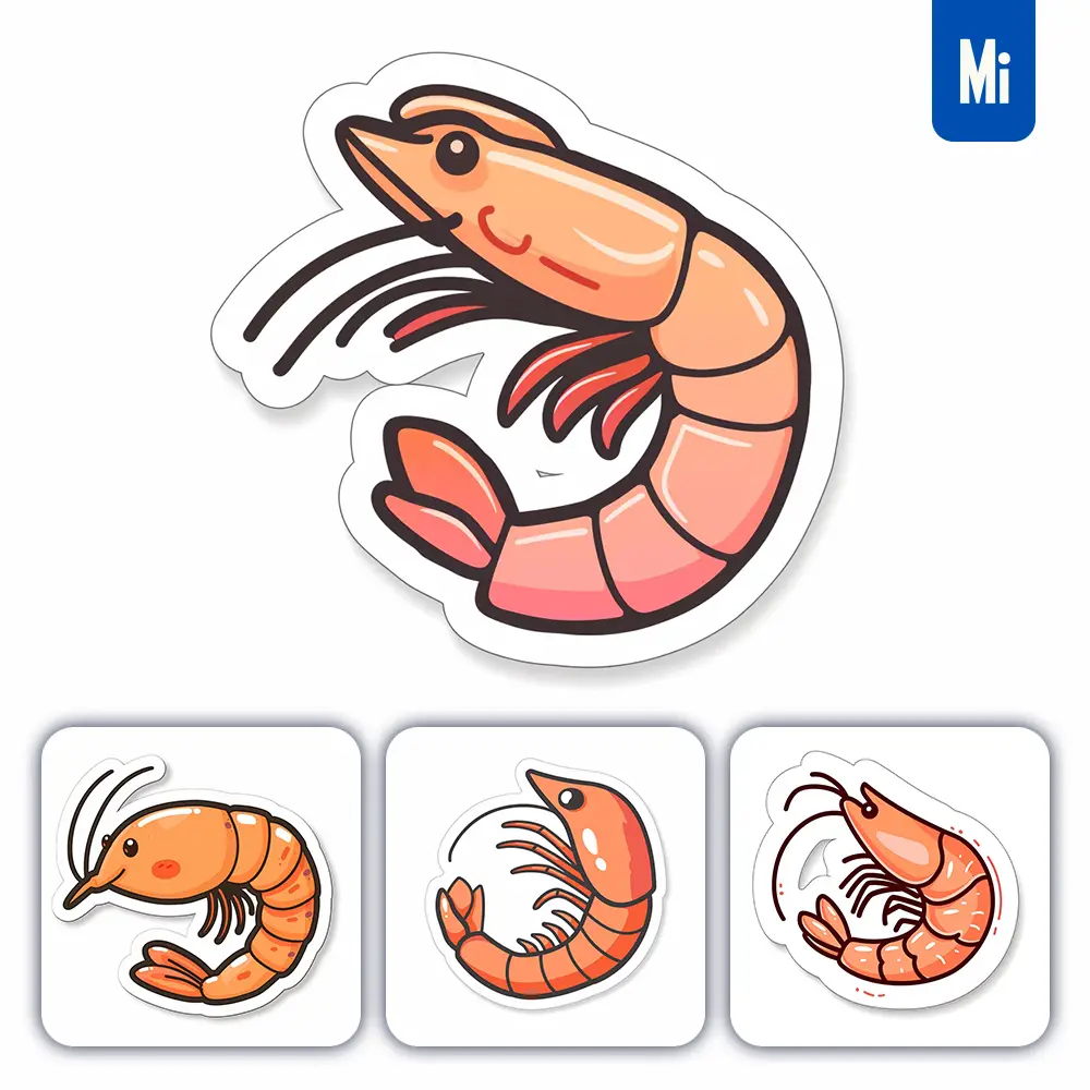 Midjourney Prompt Shrimp Logo Vector Sticker Cute Line Cartoon