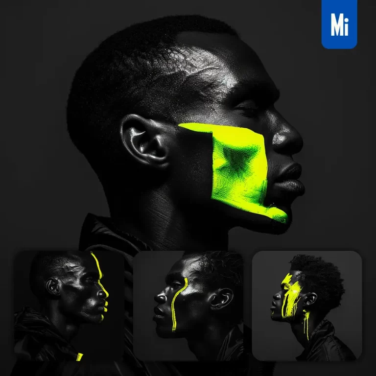 midjourney prompt side face African man yellow portrait black and white photography