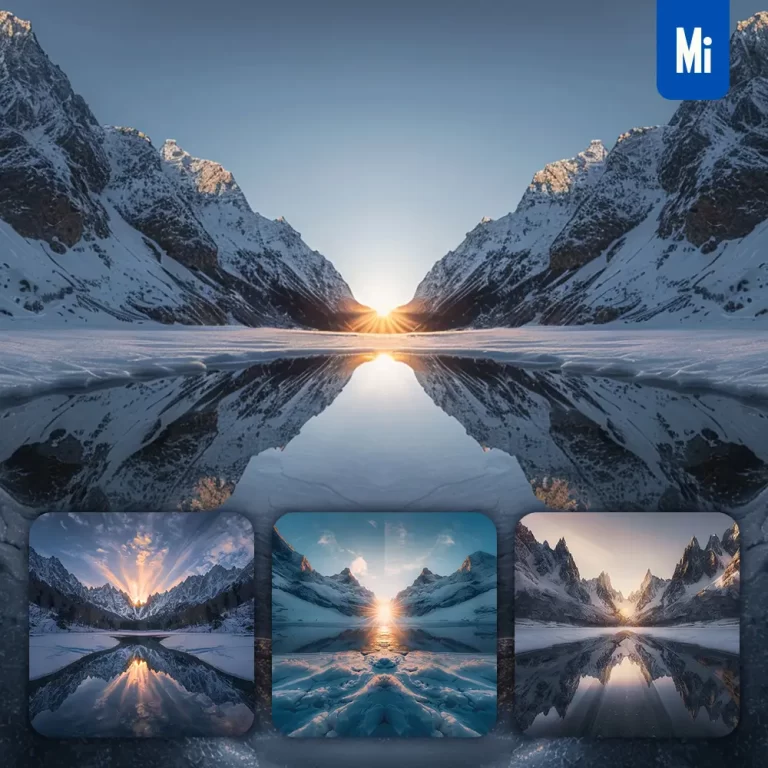 midjourney prompt snow mountain lake landscape photography