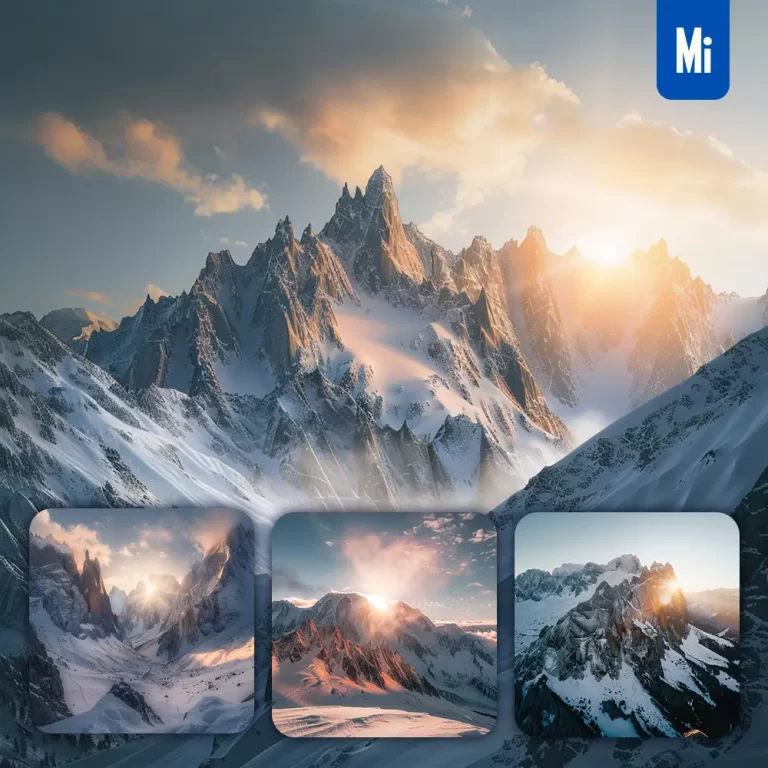 midjourney prompt snow mountain snowy sun sunset sunrise landscape photography