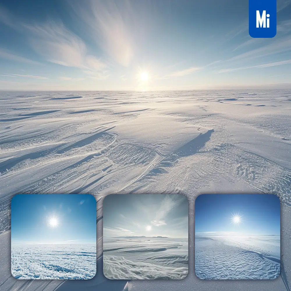 midjourney prompt snow winter South Pole plain landscape photography