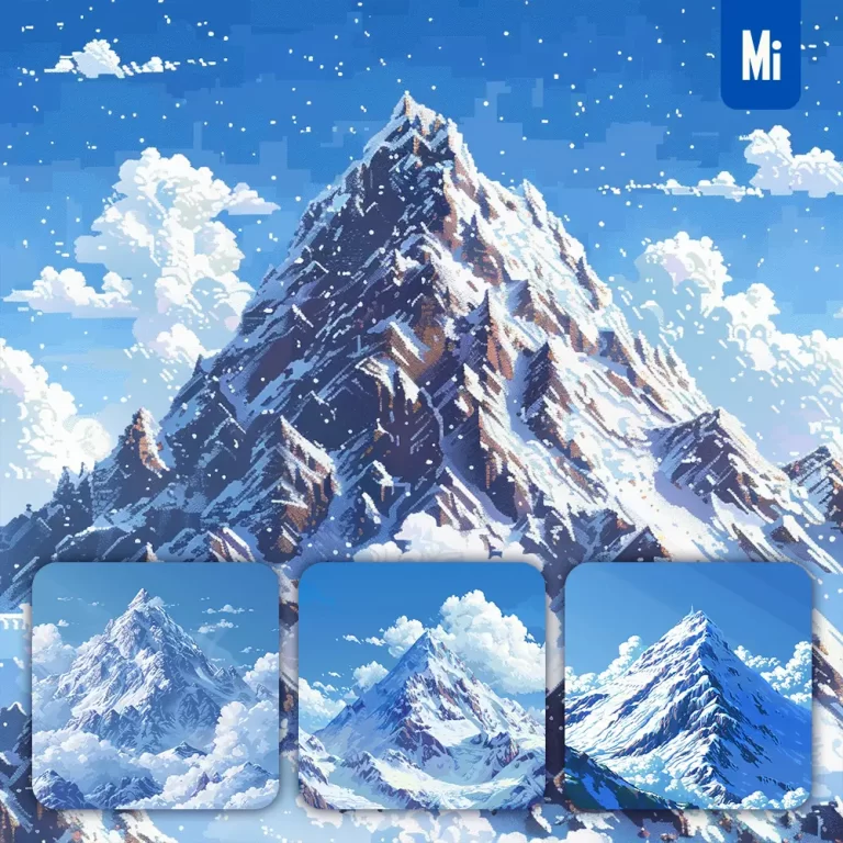 midjourney prompt snowy peak sky mountain snow cloud pixel art illustration