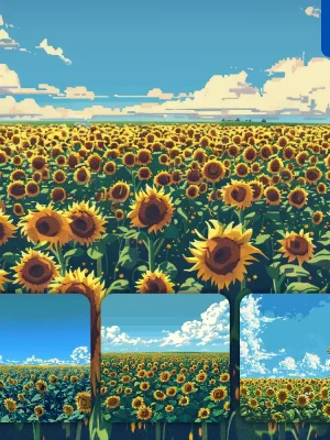 Midjourney Prompt Sunflower Sky Field Cloud Pixel Art Illustration