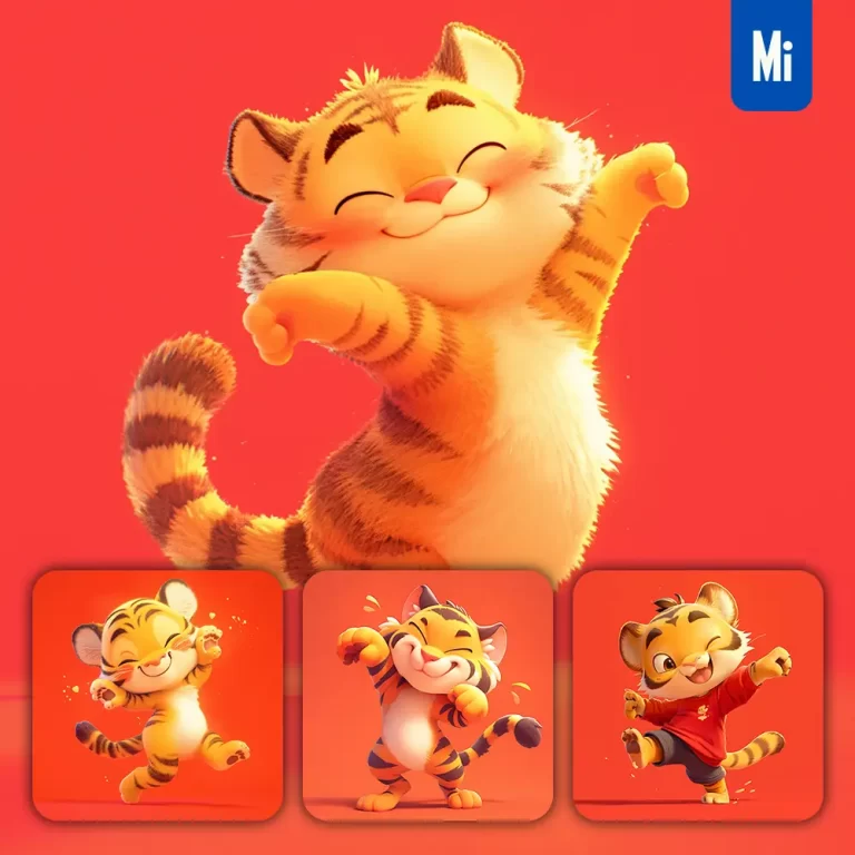 midjourney prompt tiger cute happy 3D character design cartoon