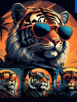 Midjourney Prompt Tiger Glasses Sunglass Cartoon Illustration