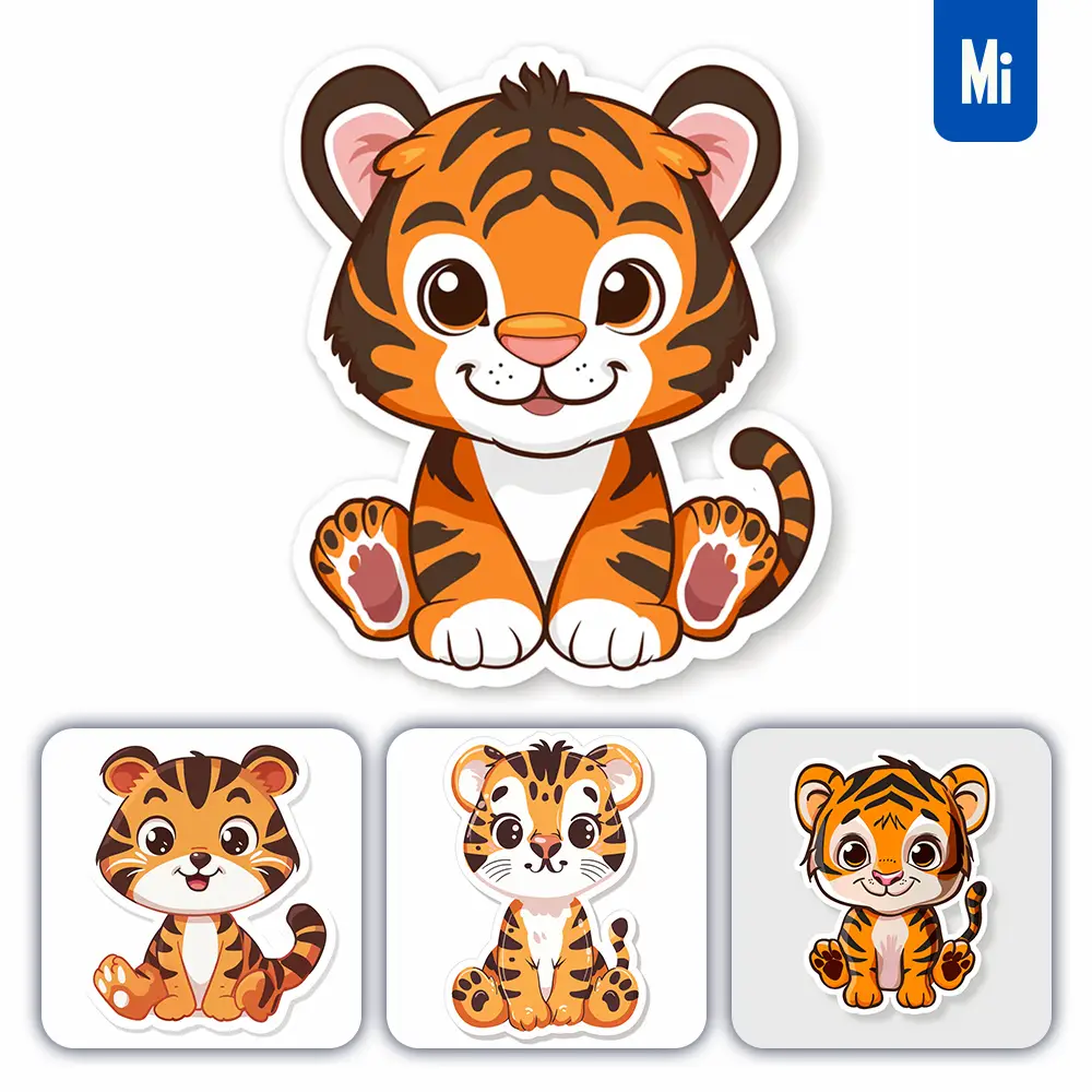 Midjourney Prompt Tiger Logo Vector Sticker Cute Line Cartoon