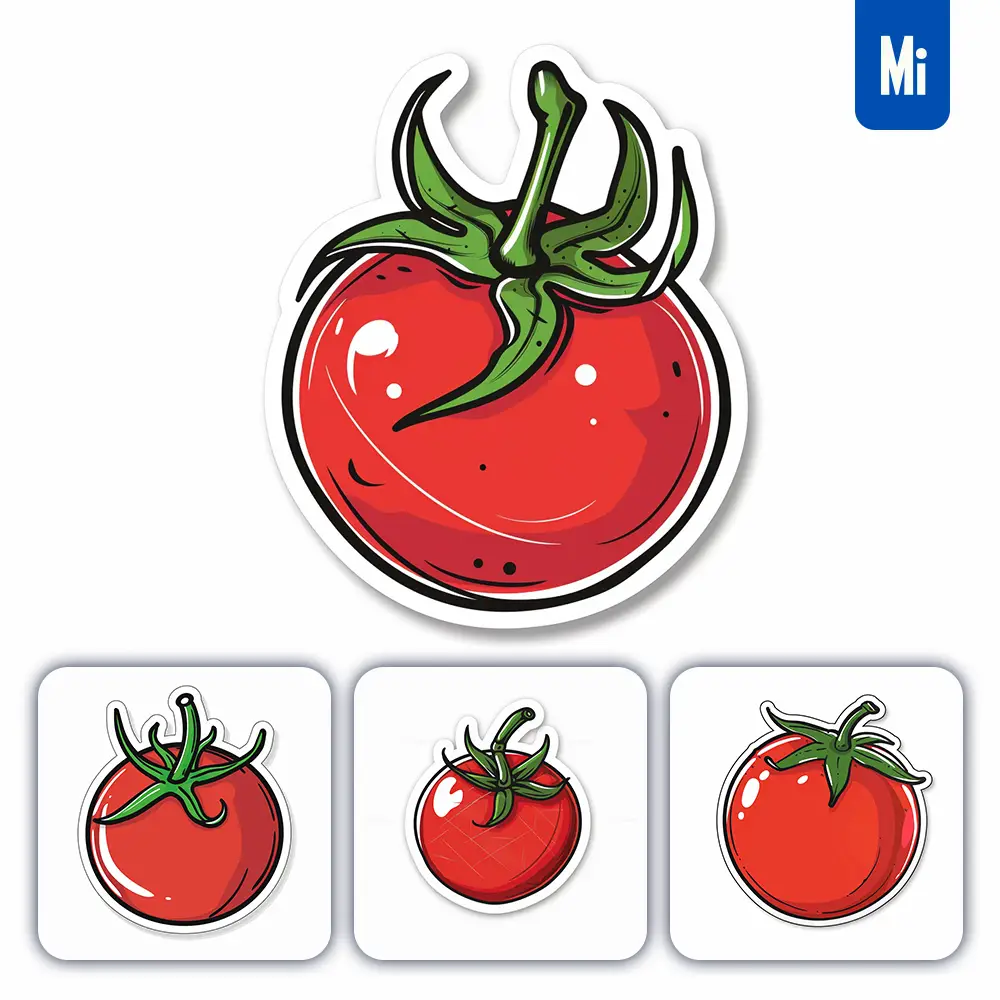 Midjourney Prompt Tomato Logo Vector Sticker Cute Line Cartoon