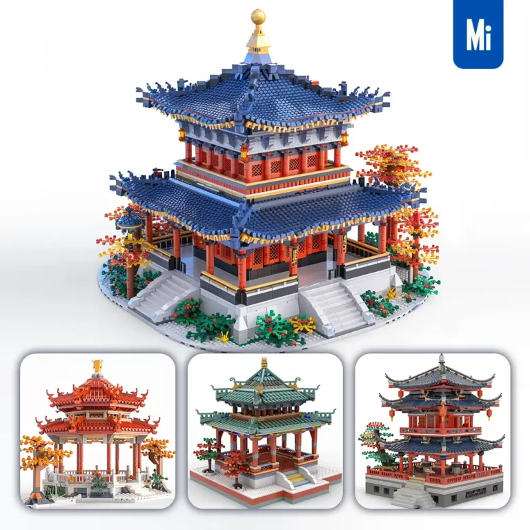 midjourney prompt traditional Chinese pavilion China assembled 3D lego model scene