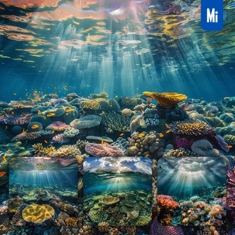 midjourney prompt underwater coral reef fish lighting swimming ocean sea water landscape photography