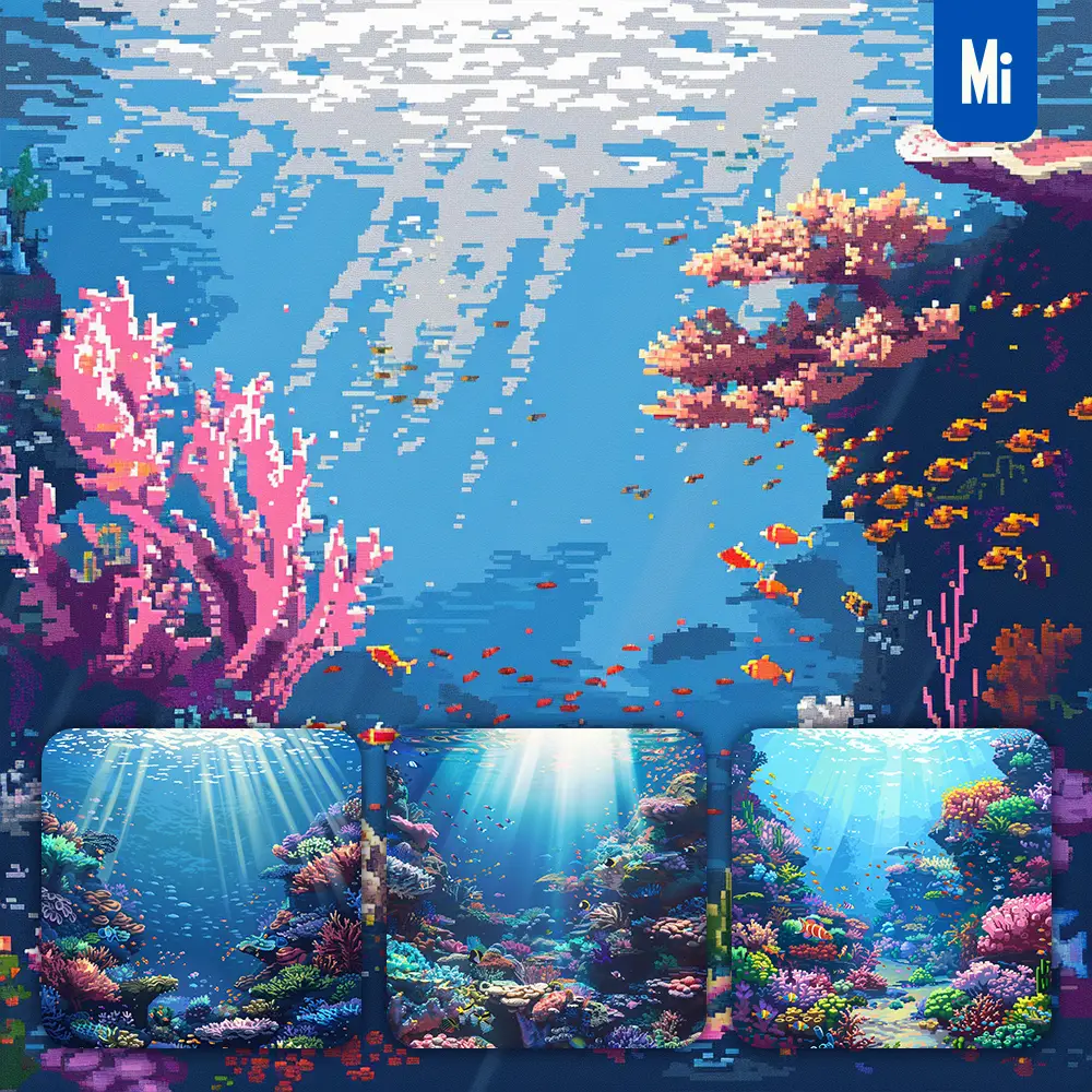 Midjourney Prompt Underwater Coral Reef Fish Lighting Swimming Ocean Sea Water Pixel Art Illustration