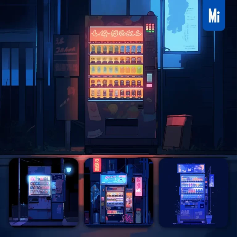 midjourney prompt vending machine facade front cartoon illustration