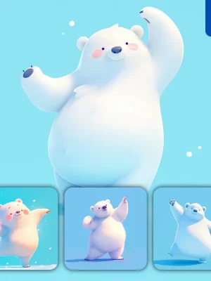 Midjourney Prompt White Polar Bear Bear Cute Happy 3d Character Design Cartoon