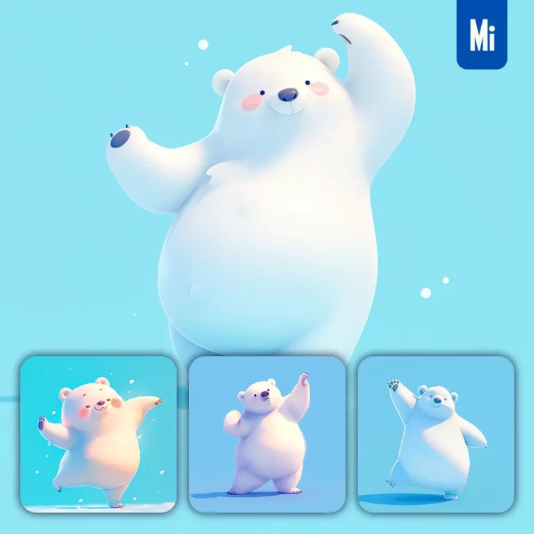 midjourney prompt white polar bear cute happy 3D character design cartoon