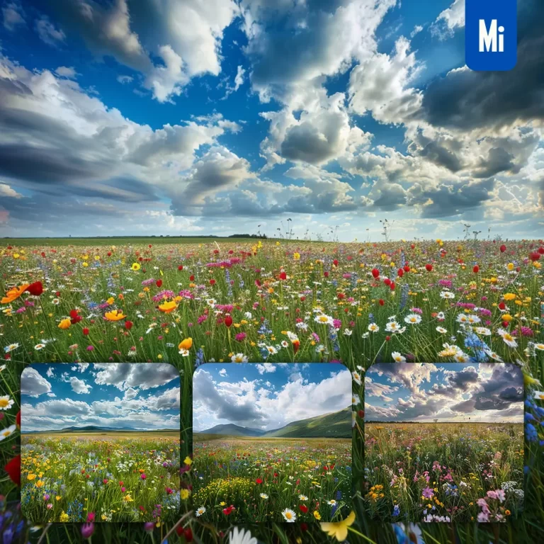 midjourney prompt wildflower flower sky cloud meadow grassland grass landscape photography
