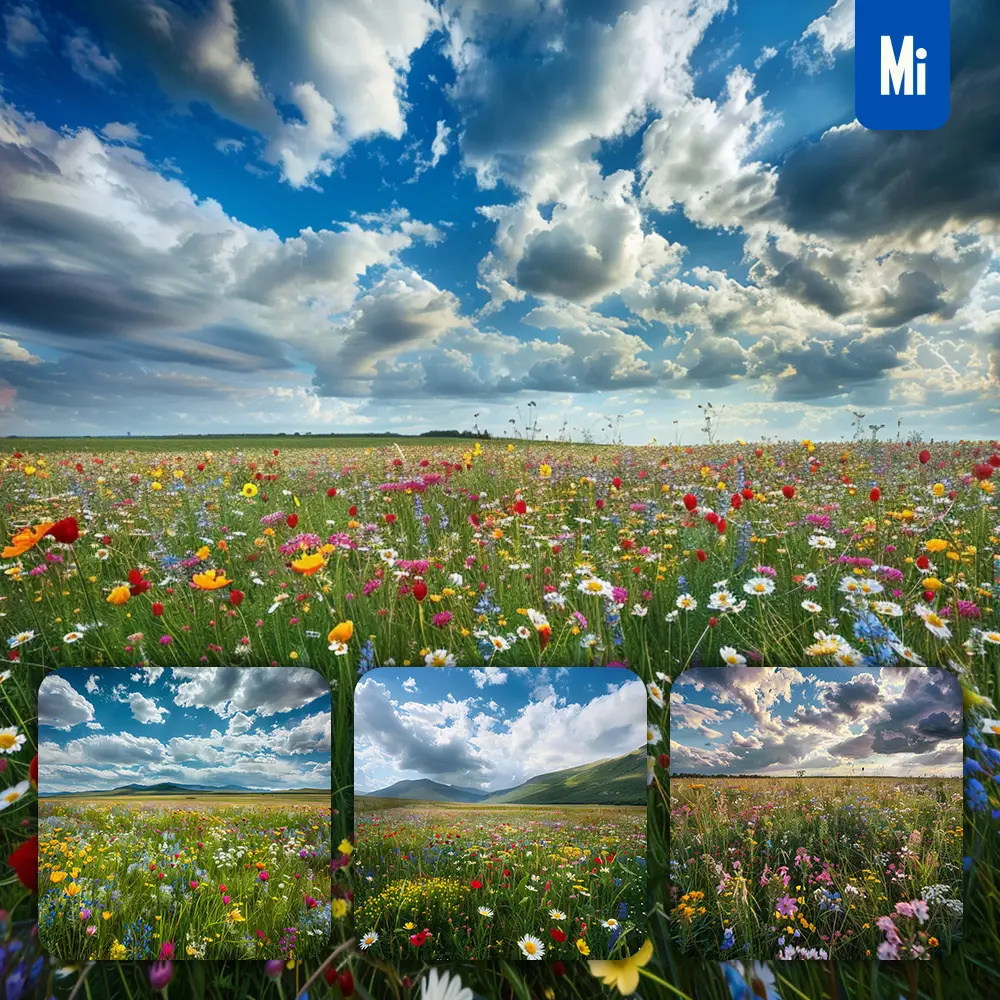 midjourney prompt wildflower flower sky cloud meadow grassland grass landscape photography
